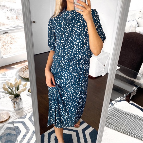 🌌 ANN TAYLOR TEAL TAN DOTTED MAXI DRESS! - Picture 5 of 9